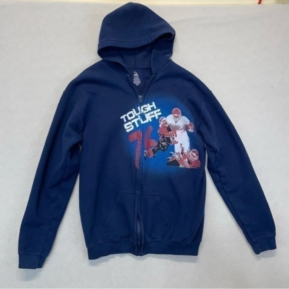 Football Graphic Full Zip Hoodie Sweatshirt navy blue boys Size XL 16-18 - Picture 6 of 6